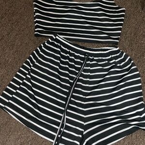 Striped Black and White Two-Piece Set